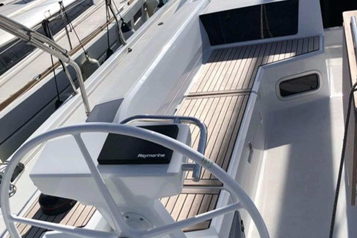 Cockpit of Le Grand, a Beneteau Oceanis 51.1 sailboat at es Jonquet, Spain