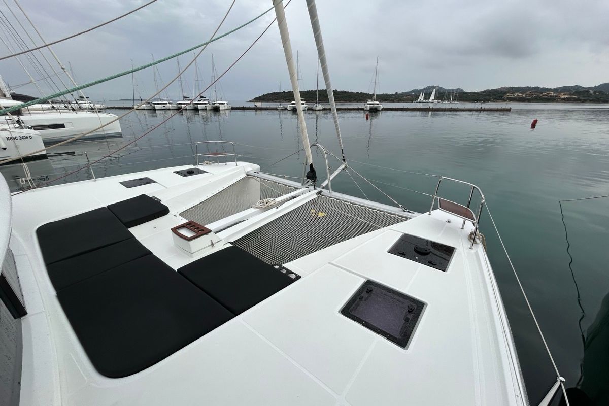 Deck of Sea Charme, a Lagoon 51 catamaran at Olbia, Italy