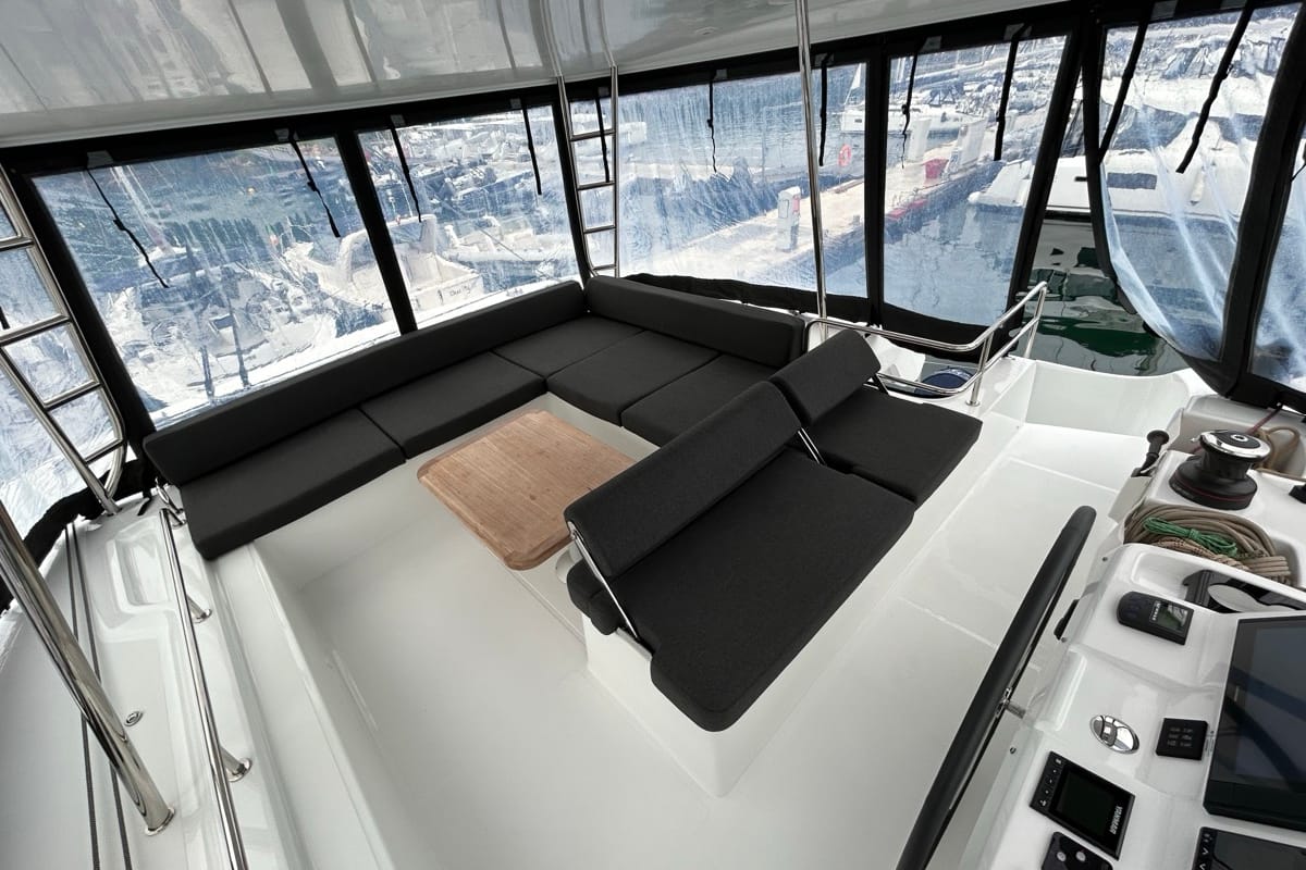 Deck of Sea Charme, a Lagoon 51 catamaran at Olbia, Italy