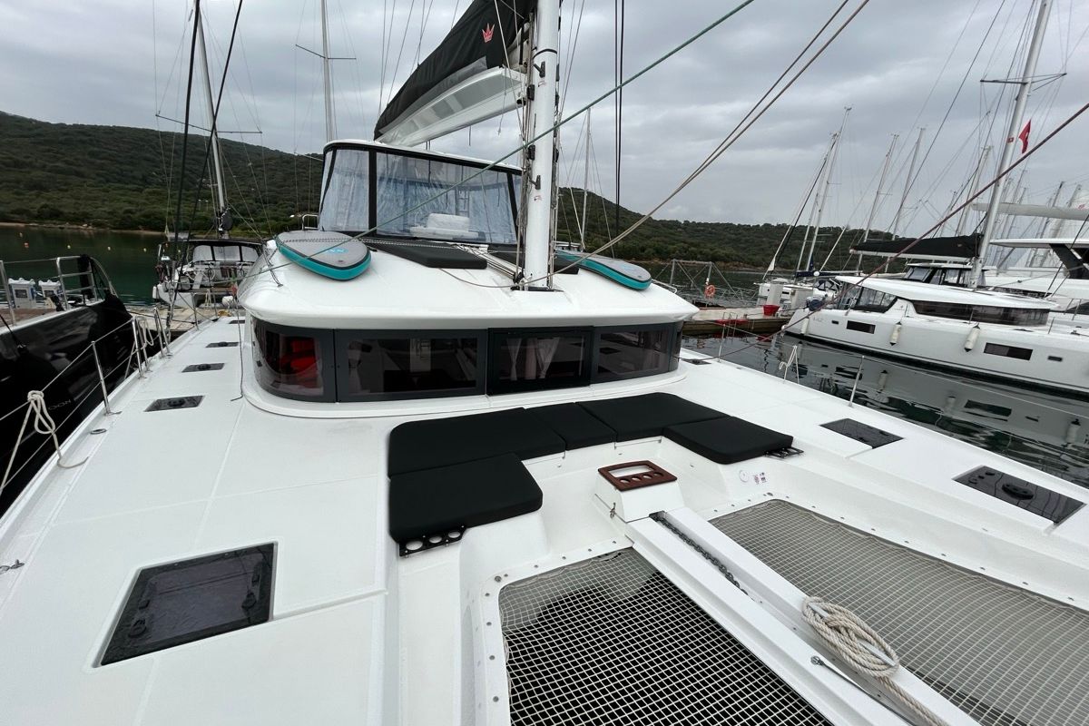 Deck of Sea Charme, a Lagoon 51 catamaran at Olbia, Italy