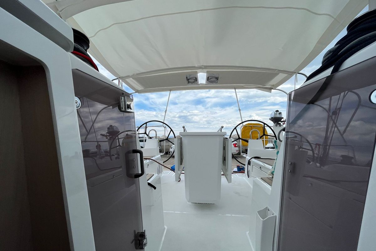 Cockpit of COSMIC DANCER, a Beneteau Oceanis 40.1 sailboat at Split, Croatia