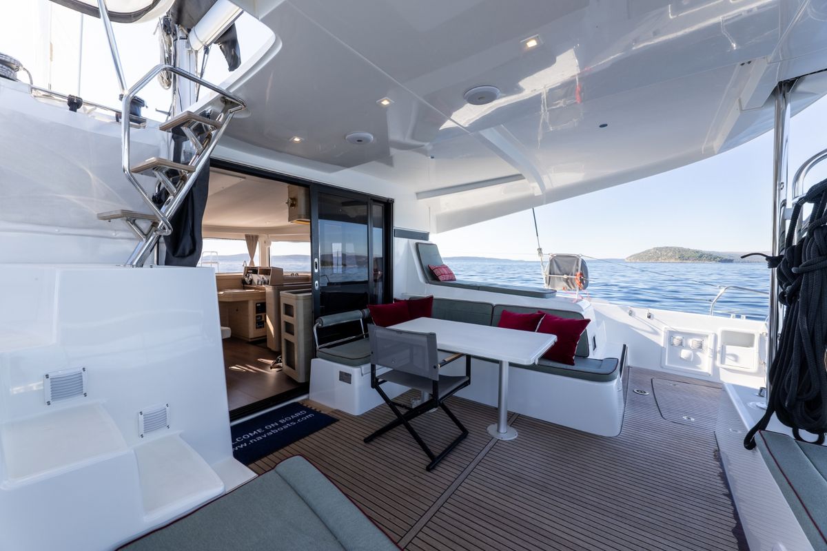 Deck of SAX IV, a Lagoon 42 catamaran at Split, Croatia