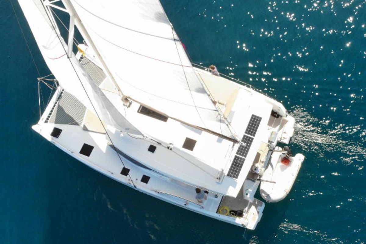 Exterior view of Leon, a Fountaine Pajot Lucia 40 catamaran at Općina Rogoznica, Croatia