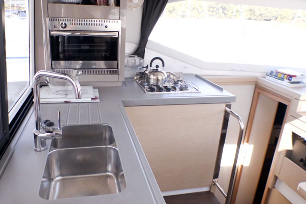 Galley of Leon, a Fountaine Pajot Lucia 40 catamaran at Općina Rogoznica, Croatia