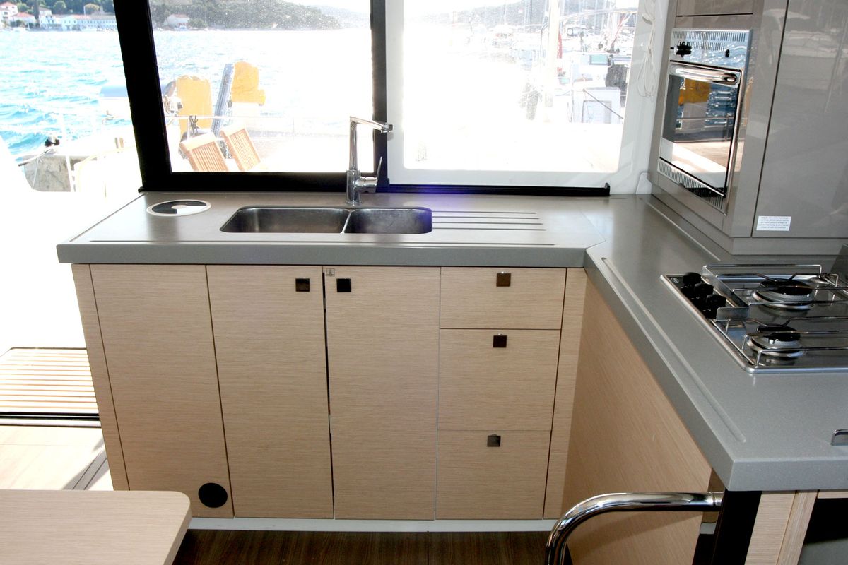 Galley of Leon, a Fountaine Pajot Lucia 40 catamaran at Općina Rogoznica, Croatia