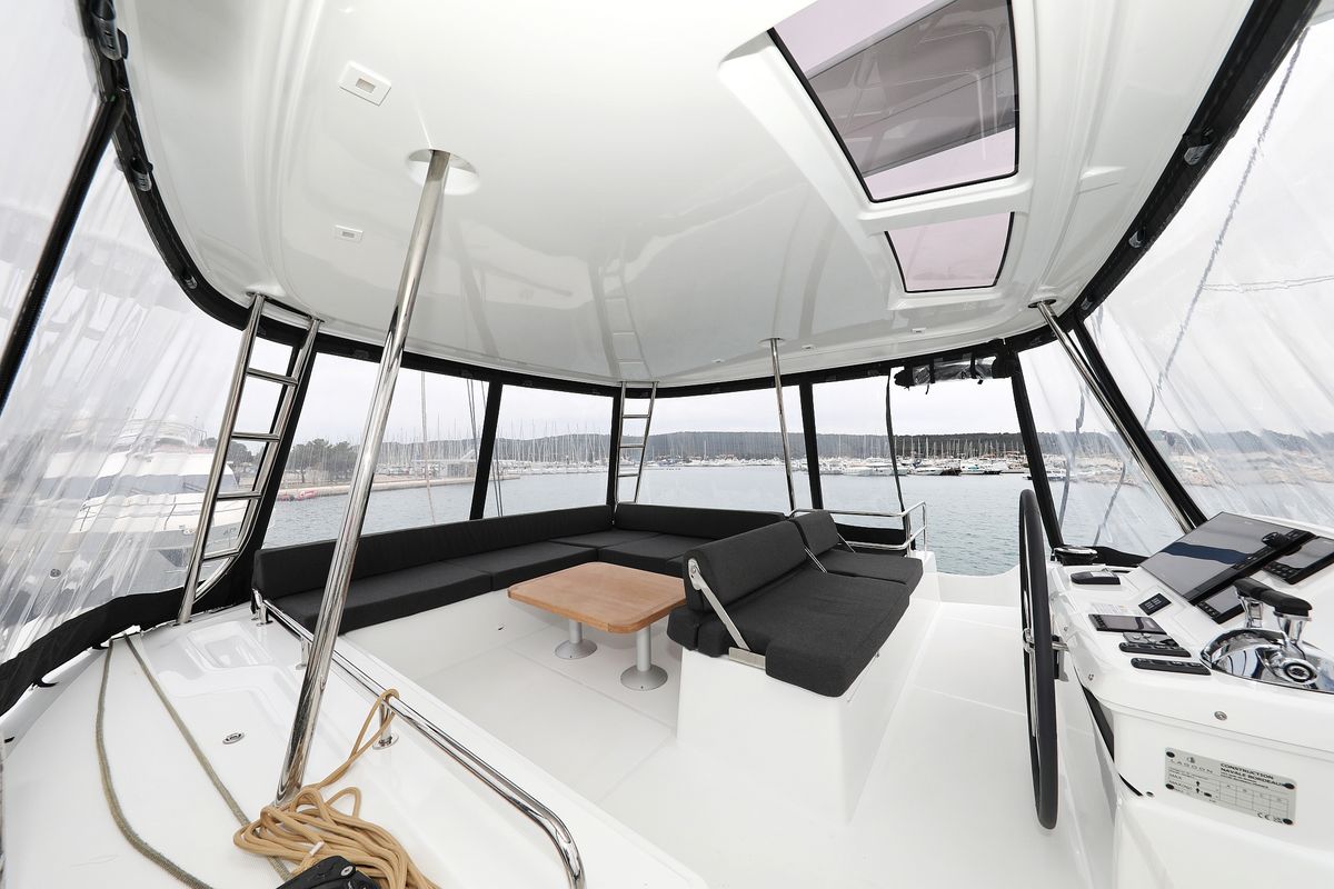 Cockpit of Hattori Hanzō, a Lagoon 51 catamaran at Općina Sukošan, Croatia