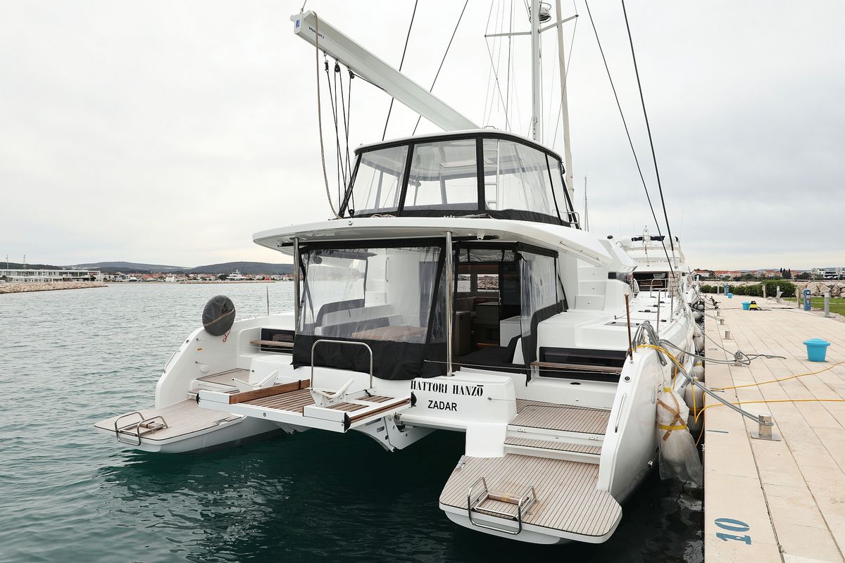 Exterior view of Hattori Hanzō, a Lagoon 51 catamaran at Općina Sukošan, Croatia