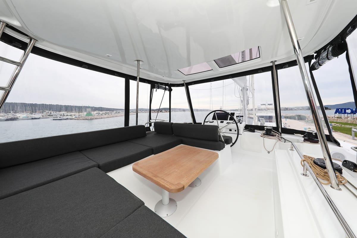 Cockpit of Hattori Hanzō, a Lagoon 51 catamaran at Općina Sukošan, Croatia