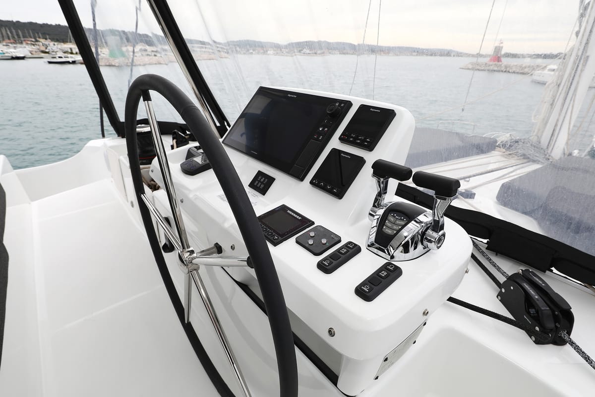 Cockpit of Hattori Hanzō, a Lagoon 51 catamaran at Općina Sukošan, Croatia