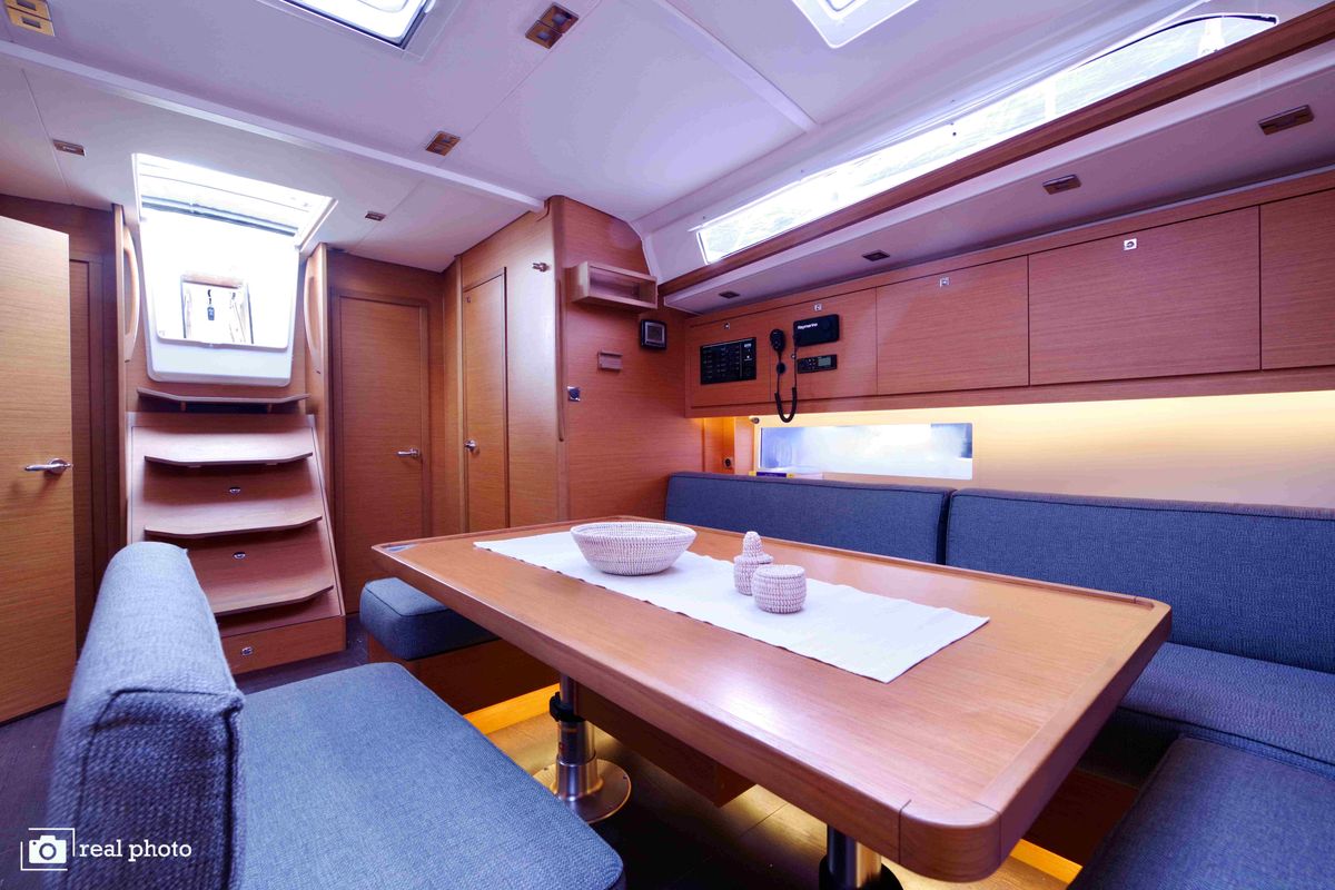 Salon of Fortuna, a Dufour 470 sailboat at Castellammare di Stabia, Italy