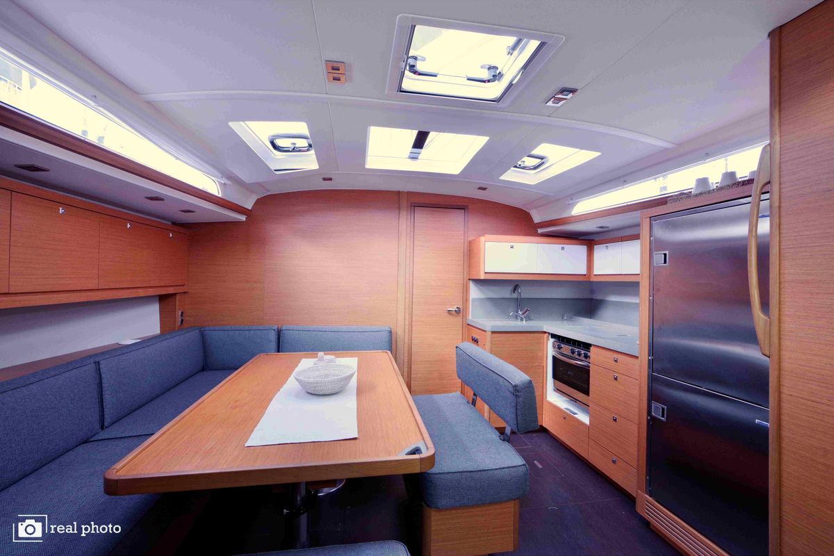 Salon of Fortuna, a Dufour 470 sailboat at Castellammare di Stabia, Italy