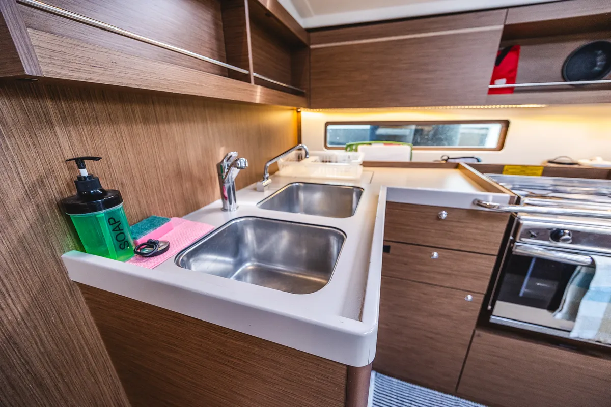 Galley of Elma Built 2022, a Beneteau Oceanis 40.1 sailboat at Municipal Unit of Lefkada, Greece