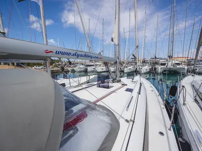 Deck of Elma Built 2022, a Beneteau Oceanis 40.1 sailboat at Municipal Unit of Lefkada, Greece