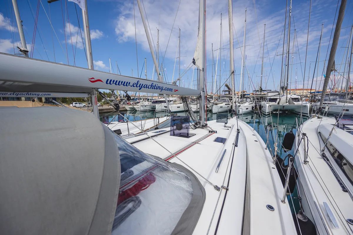 Deck of Elma Built 2022, a Beneteau Oceanis 40.1 sailboat at Municipal Unit of Lefkada, Greece