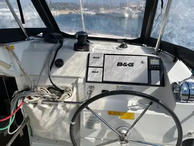 Cockpit of AF-LAG40B, a Lagoon 40 catamaran at Municipal Unit of Lefkada, Greece
