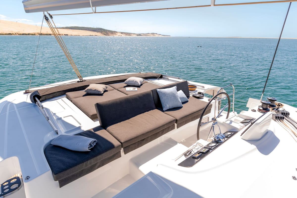 Salon of Sbronzo, a Lagoon 46 catamaran at Olbia, Italy