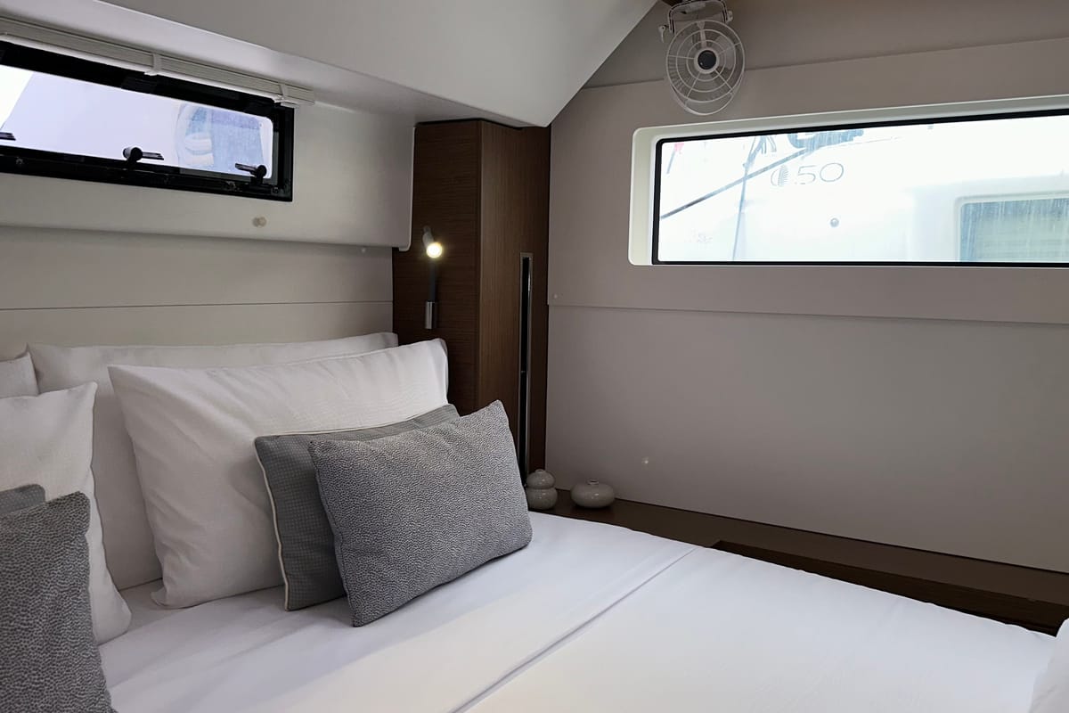 Cabin on Sbronzo, a Lagoon 46 catamaran at Olbia, Italy