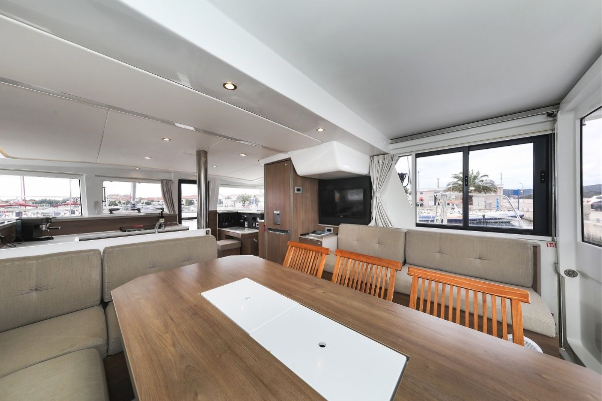 Salon of Holiday Inn, a Bali 4.2 catamaran at Grad Biograd na Moru, Croatia