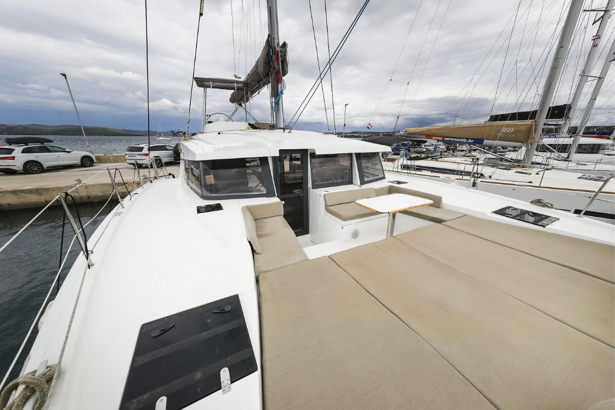 Deck of Holiday Inn, a Bali 4.2 catamaran at Grad Biograd na Moru, Croatia