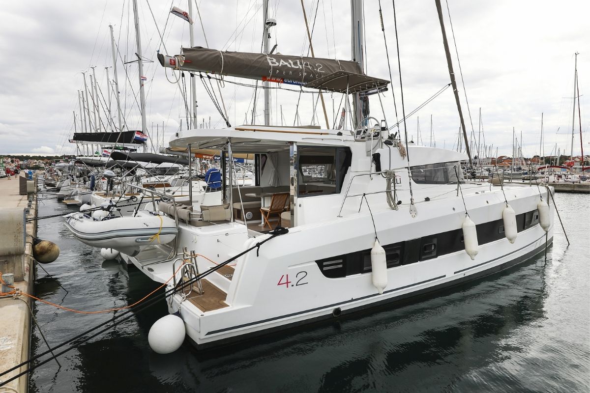 Exterior view of Holiday Inn, a Bali 4.2 catamaran at Grad Biograd na Moru, Croatia