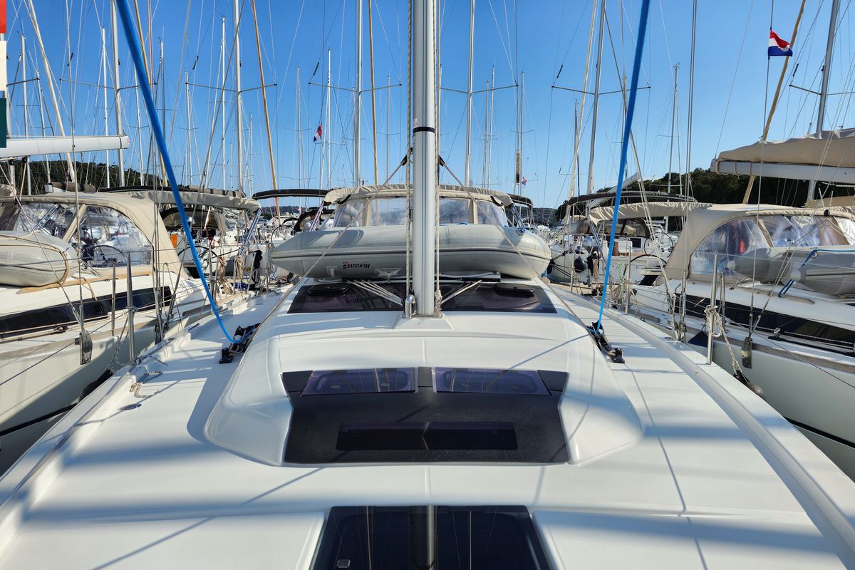 Deck of Mimi, a Dufour 390 GL sailboat at Općina Rogoznica, Croatia