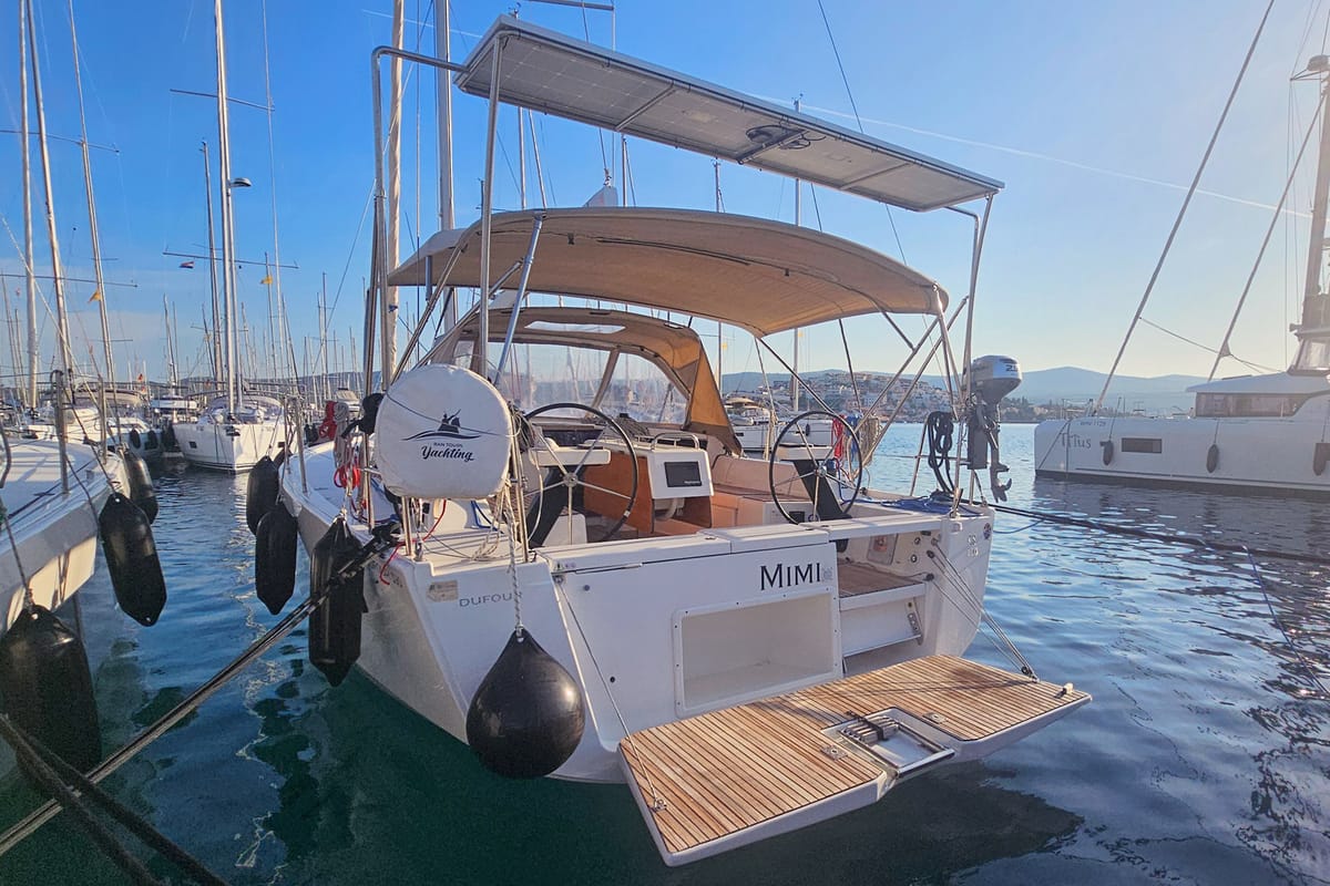 Exterior view of Mimi, a Dufour 390 GL sailboat at Općina Rogoznica, Croatia