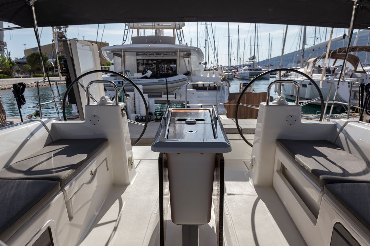 Cockpit of Wilma, a Dufour 460 Grand Large sailboat at Preveza, Greece