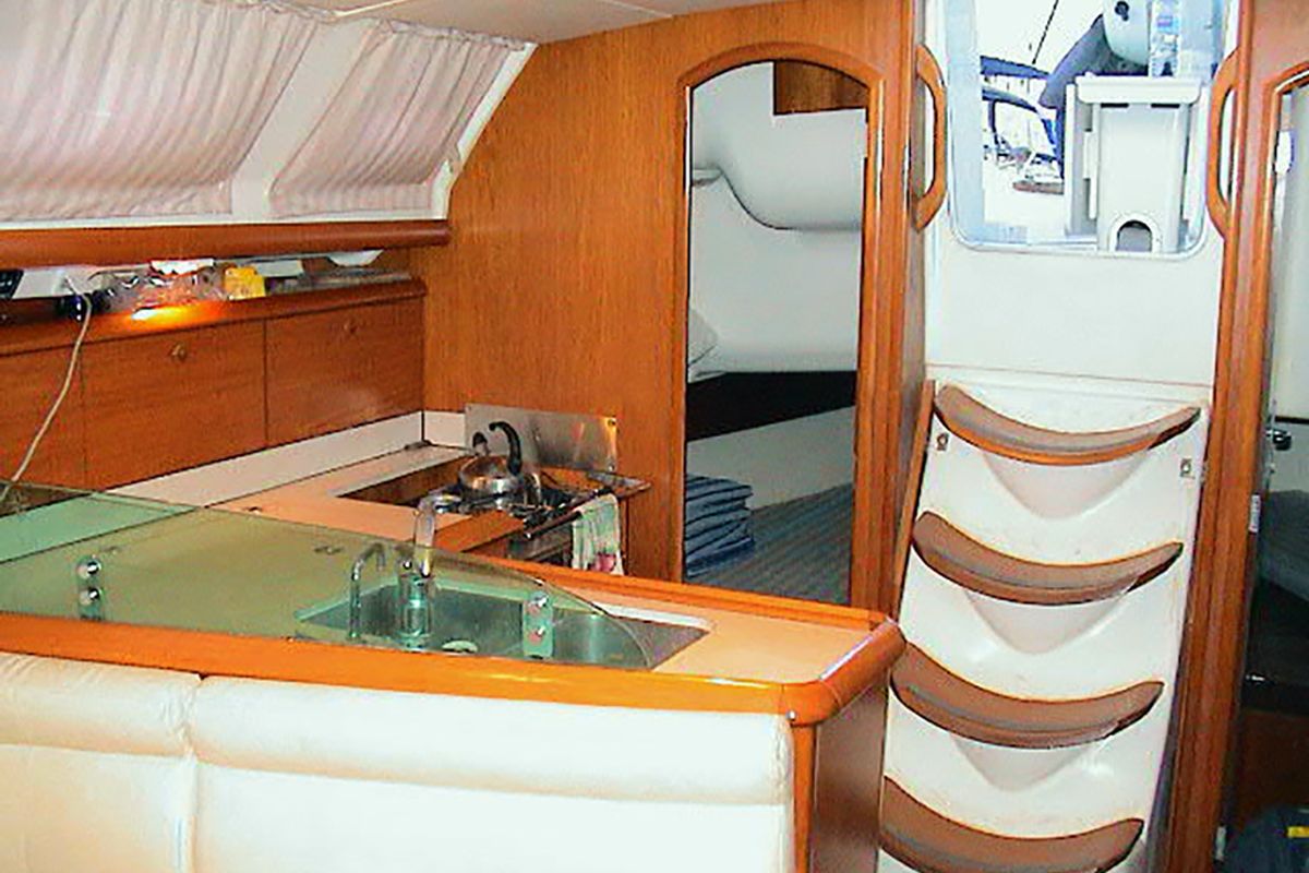Galley of ALKI, a Jeanneau Sun Odyssey 37 sailboat at Municipal Unit of Lefkada, Greece