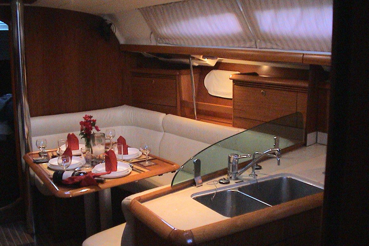 Salon of ALKI, a Jeanneau Sun Odyssey 37 sailboat at Municipal Unit of Lefkada, Greece