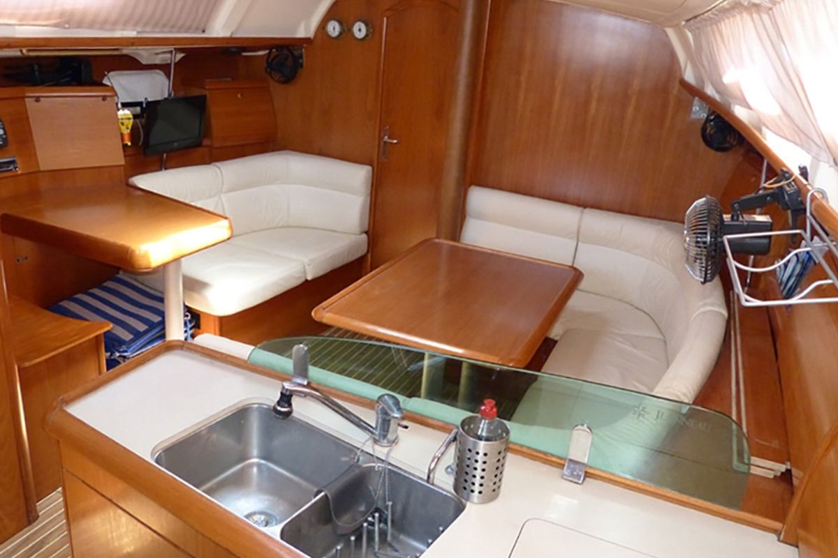 Salon of ALKI, a Jeanneau Sun Odyssey 37 sailboat at Municipal Unit of Lefkada, Greece