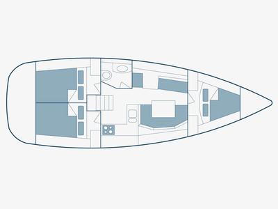 Floor plan of King Julian, a Jeanneau Sun Odyssey 36i sailboat at Municipal Unit of Lefkada, Greece