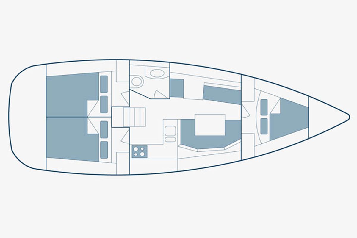 Floor plan of King Julian, a Jeanneau Sun Odyssey 36i sailboat at Municipal Unit of Lefkada, Greece