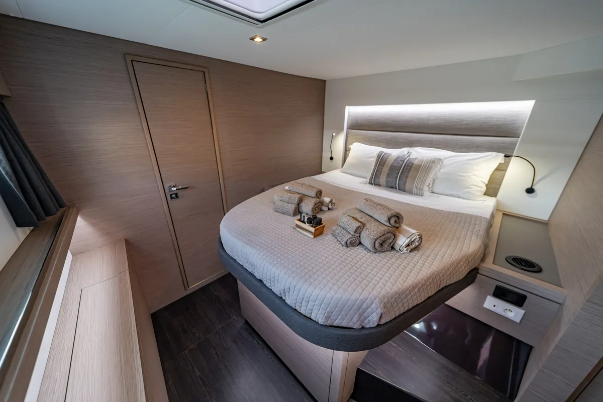 Cabin on EQUINOX, a Fountaine Pajot Tanna 47 catamaran at Municipal Unit of Lefkada, Greece