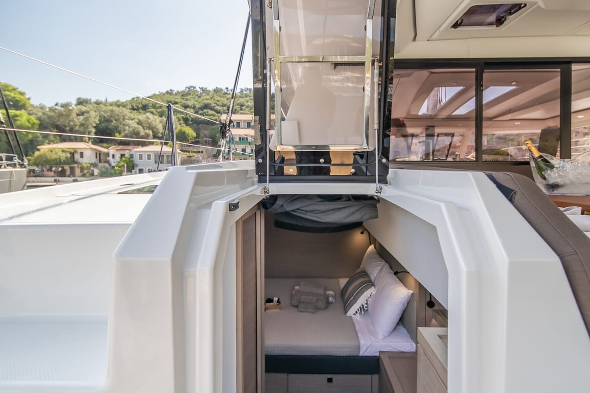 Cabin on EQUINOX, a Fountaine Pajot Tanna 47 catamaran at Municipal Unit of Lefkada, Greece