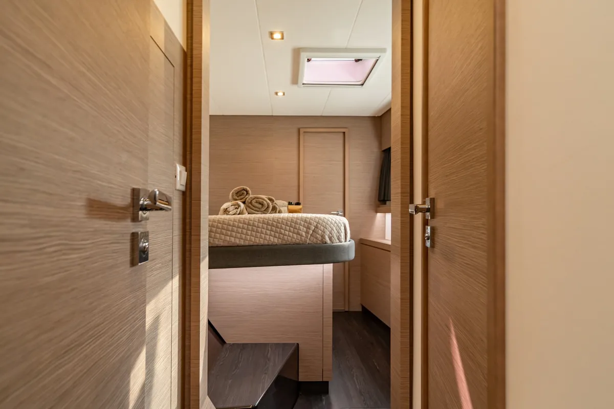 Cabin on EQUINOX, a Fountaine Pajot Tanna 47 catamaran at Municipal Unit of Lefkada, Greece