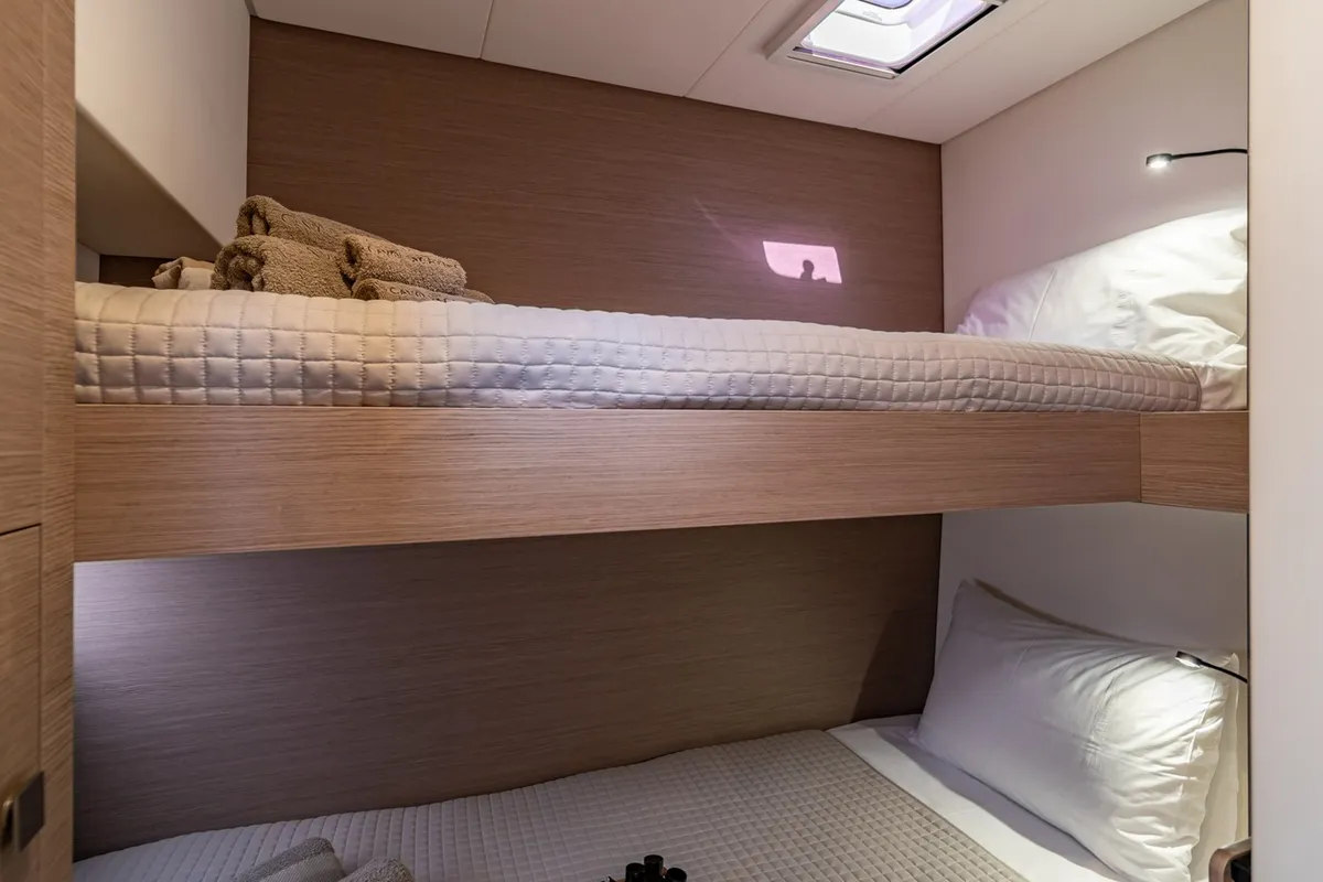 Cabin on EQUINOX, a Fountaine Pajot Tanna 47 catamaran at Municipal Unit of Lefkada, Greece