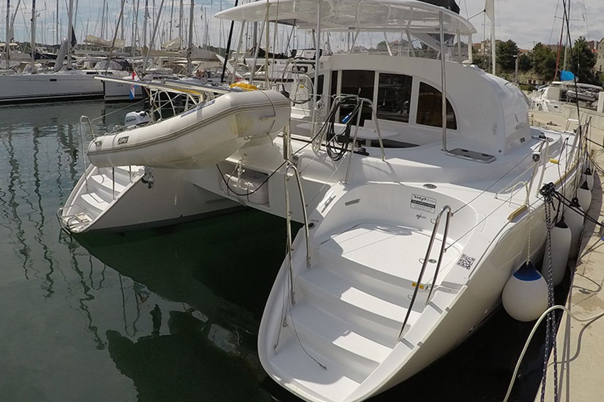 Exterior view of Maya, a Lagoon 380 catamaran at Grad Šibenik, Croatia