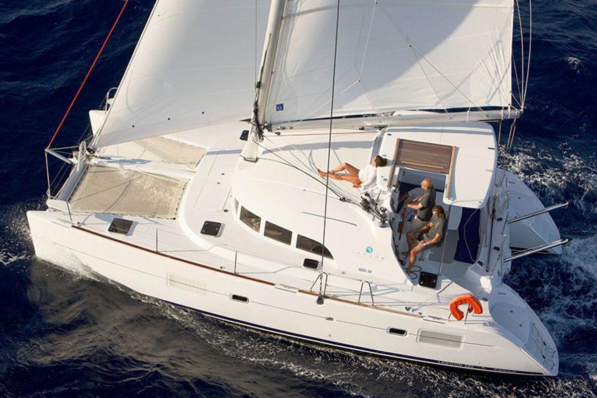 Exterior view of Maya, a Lagoon 380 catamaran at Grad Šibenik, Croatia