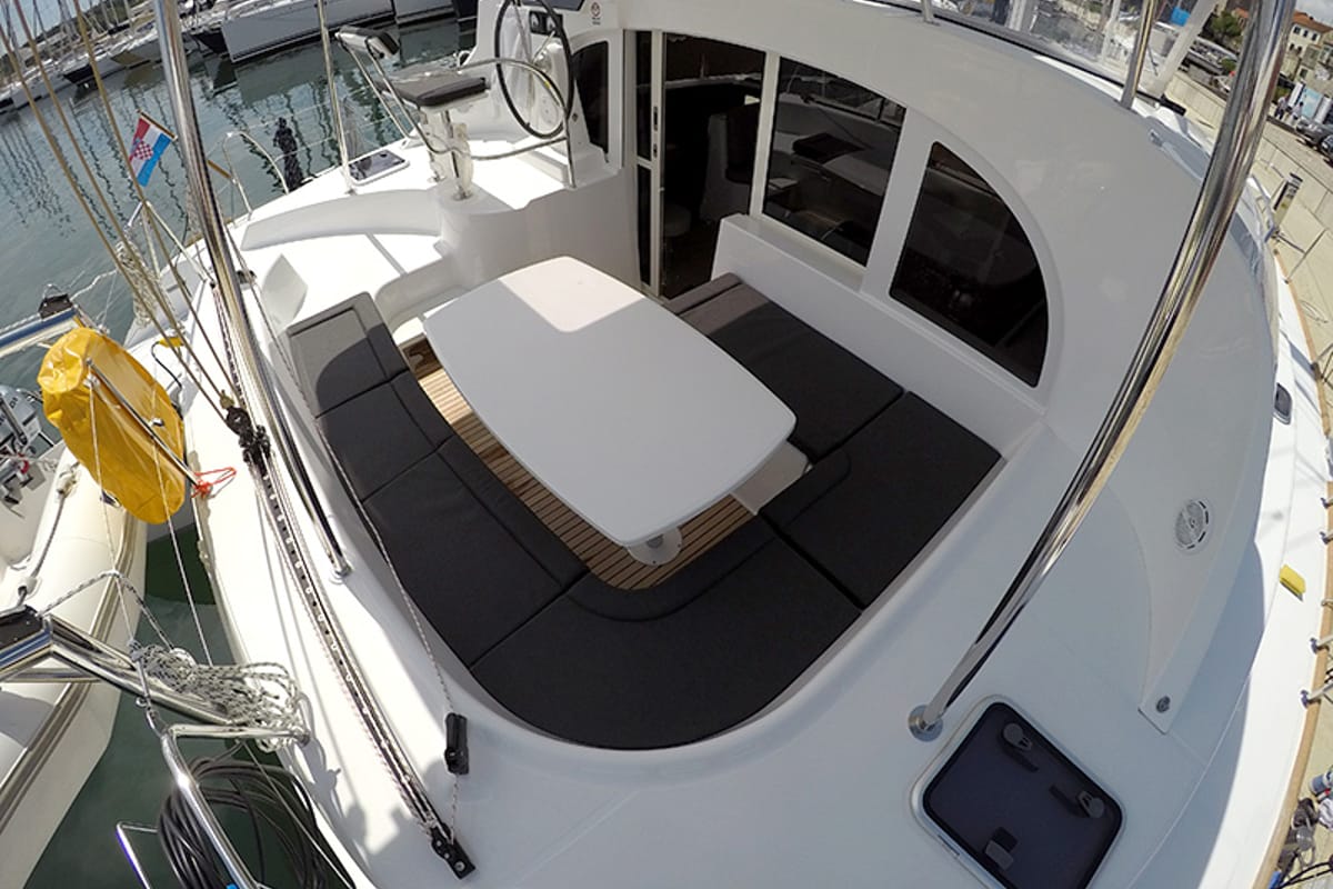 Deck of Maya, a Lagoon 380 catamaran at Grad Šibenik, Croatia