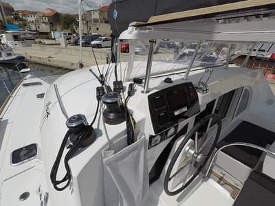 Cockpit of Maya, a Lagoon 380 catamaran at Grad Šibenik, Croatia