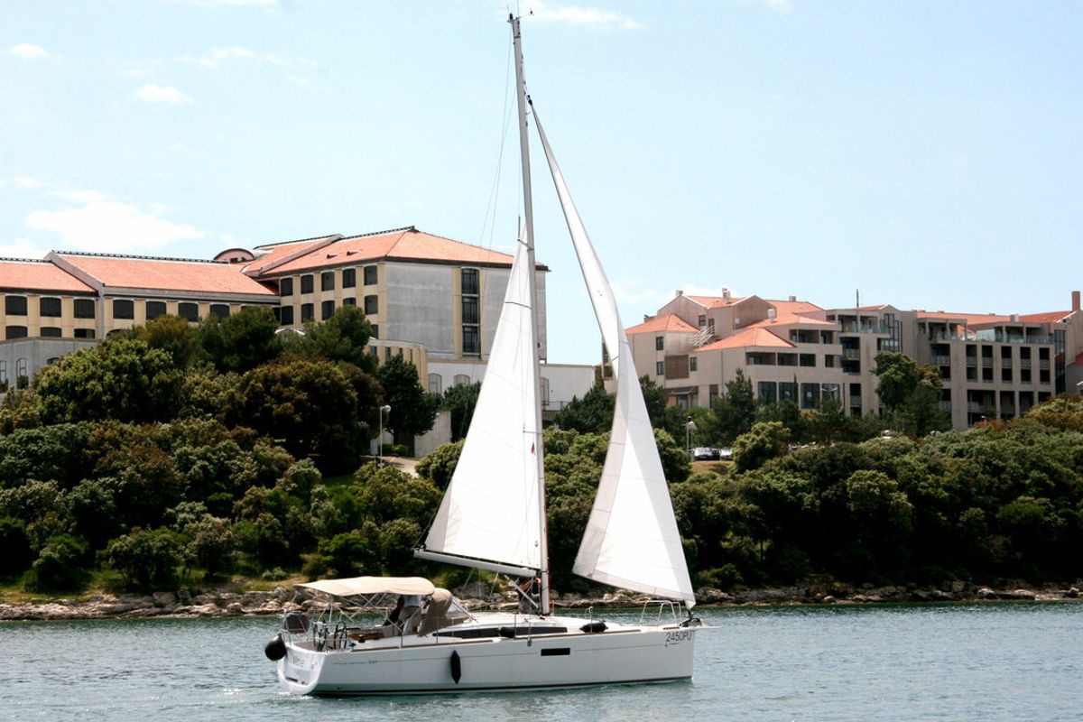 Exterior view of Marie, a Jeanneau Sun Odyssey 349 sailboat at Grad Pula, Croatia