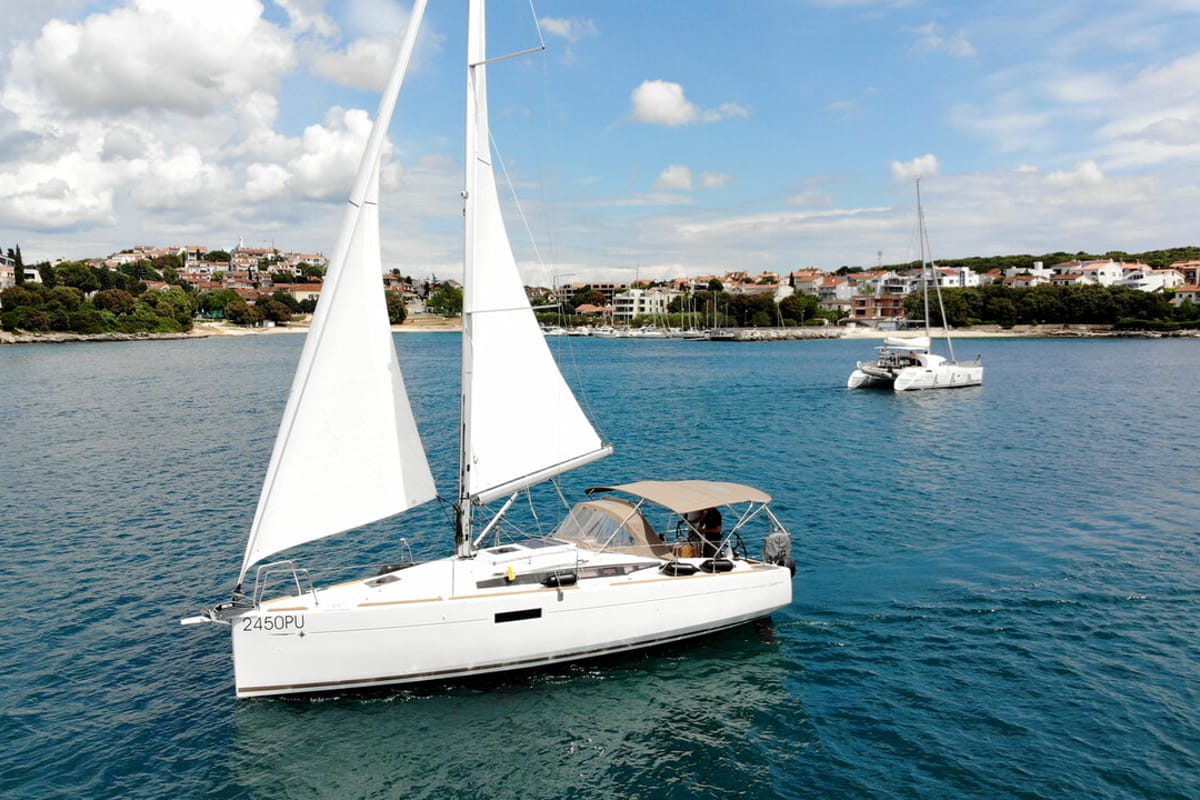 Exterior view of Marie, a Jeanneau Sun Odyssey 349 sailboat at Grad Pula, Croatia
