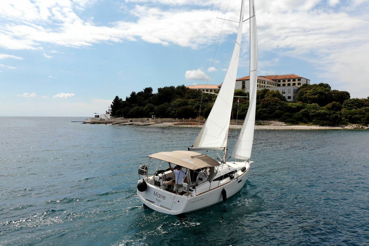 Exterior view of Marie, a Jeanneau Sun Odyssey 349 sailboat at Grad Pula, Croatia