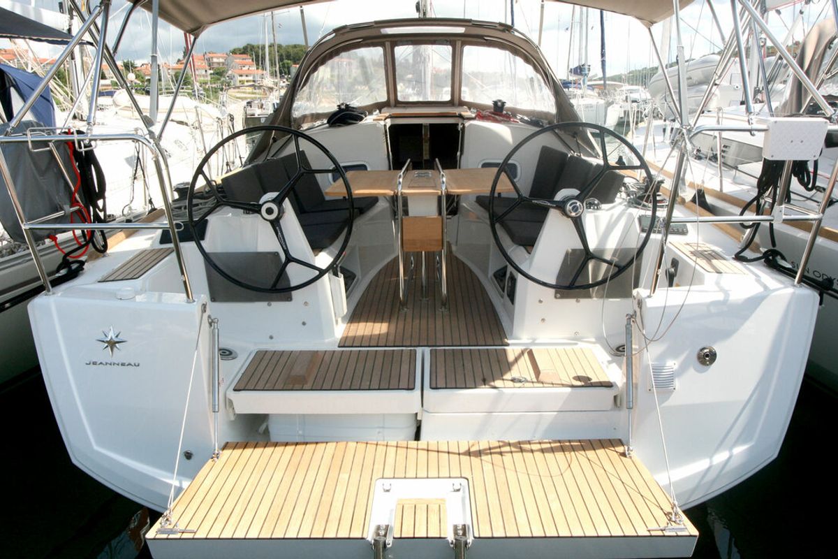 Cockpit of Marie, a Jeanneau Sun Odyssey 349 sailboat at Grad Pula, Croatia