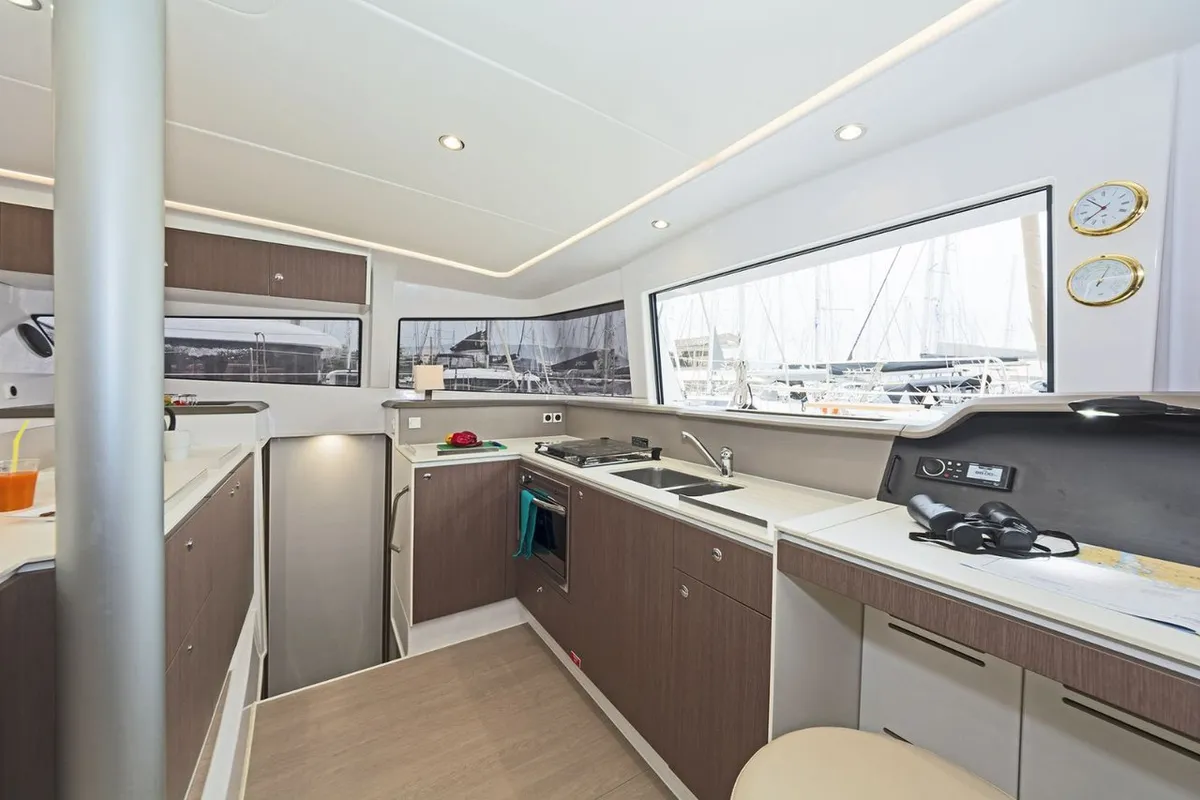 Golden Waters, a Bali 4.1 catamaran at Port of Avdira, Greece