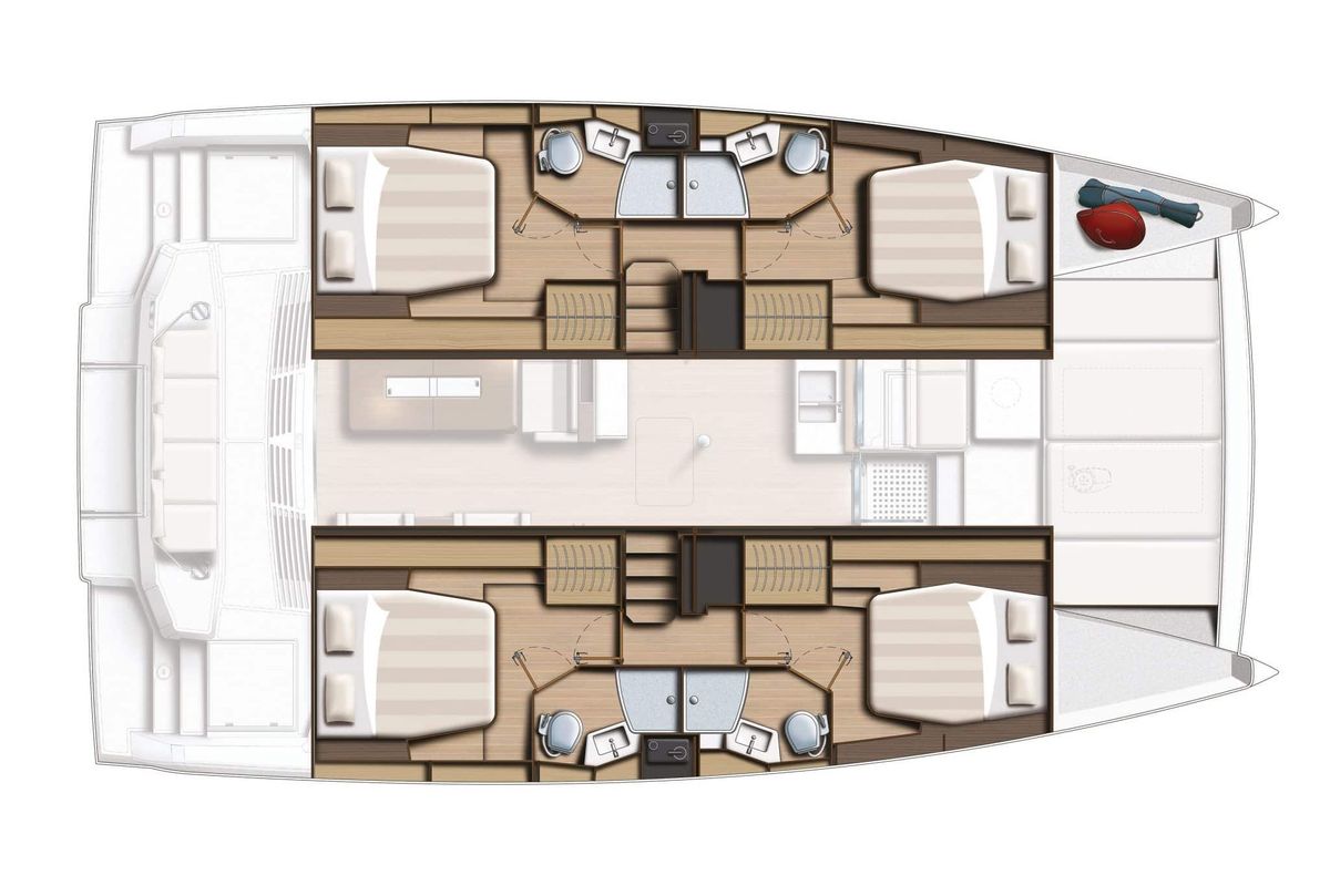 Floor plan of Silver Waters, a Bali 4.4 catamaran at Skiathos, Greece