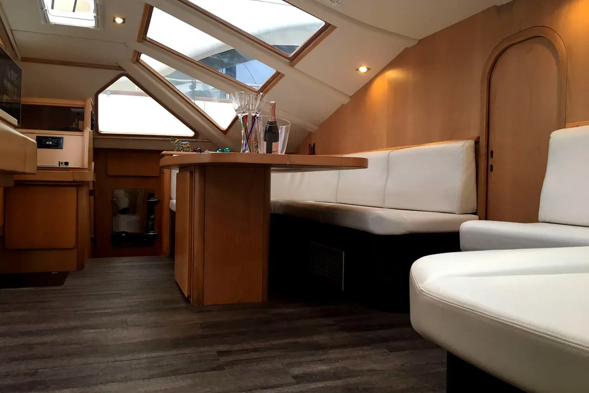 Salon of Montagu, a Privilège Privilege 51 catamaran at Santa Eulària des Riu, Spain