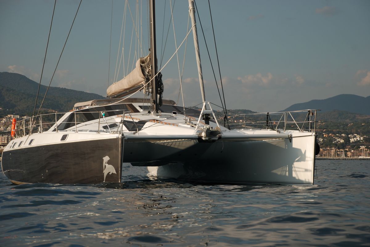 Exterior view of Montagu, a Privilège Privilege 51 catamaran at Santa Eulària des Riu, Spain