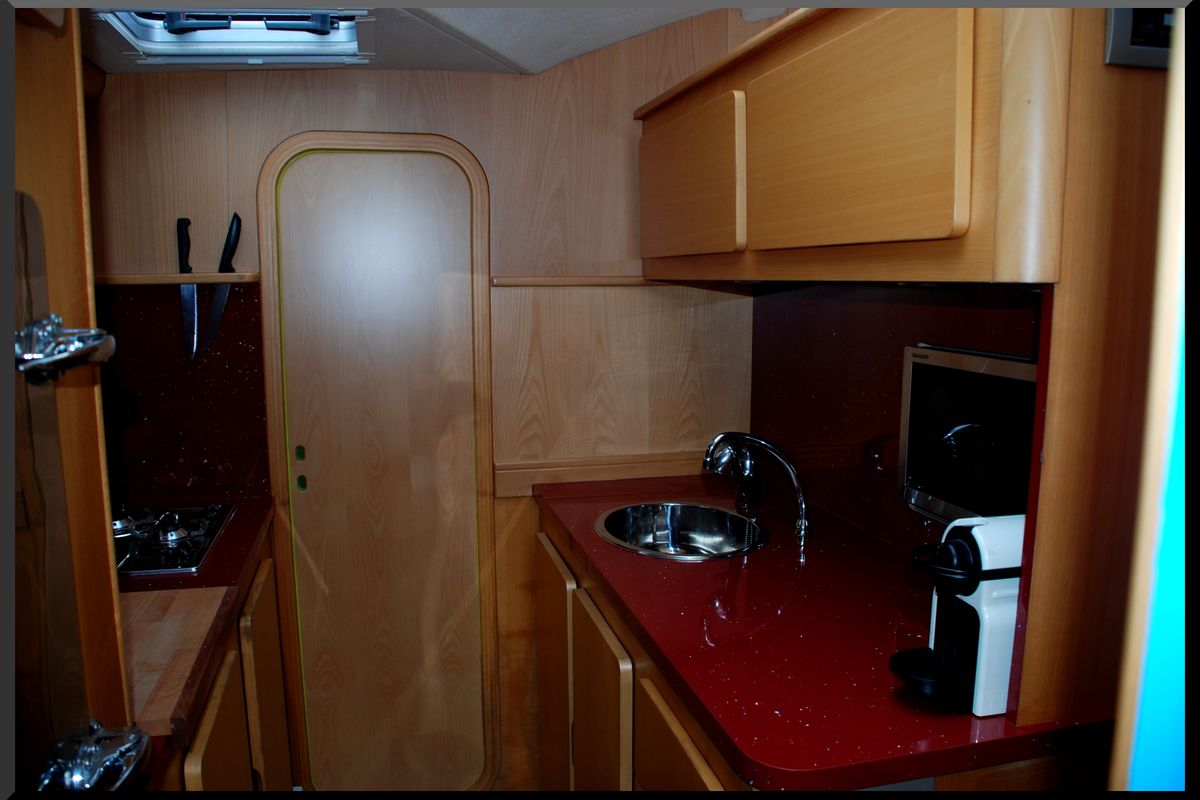 Galley of Montagu, a Privilège Privilege 51 catamaran at Santa Eulària des Riu, Spain