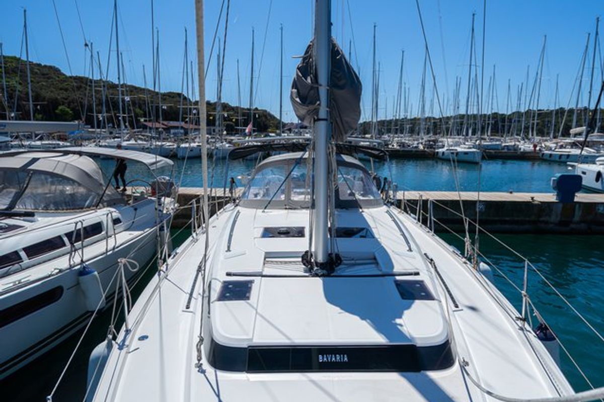Deck of Aria, a Bavaria C45 Style sailboat at Grad Pula, Croatia